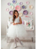 Ivory Lace Tulle Ruffle Knee Length Flower Girl Dress